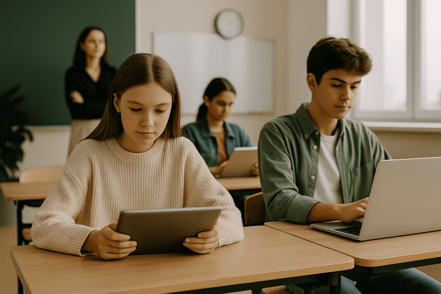 Schülerinnen und Schüler mit Tablets – Symbolbild für Digitalisierung in Österreichs Schulen