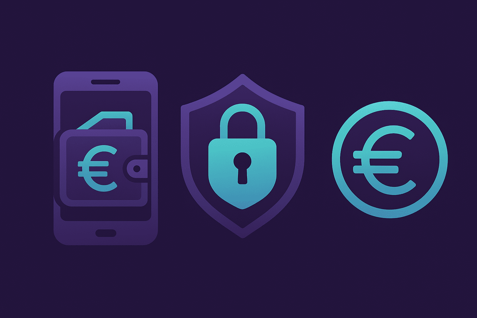 Digitaler Euro Datenschutz: Smartphone mit digitaler Geldbörse, Schloss-Symbol und Euro-Zeichen als Illustration für privates Bezahlen